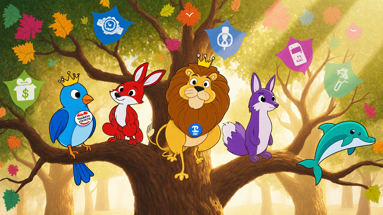 Animated forest decision tree with characters representing different PDE5 inhibitors and their benefits.