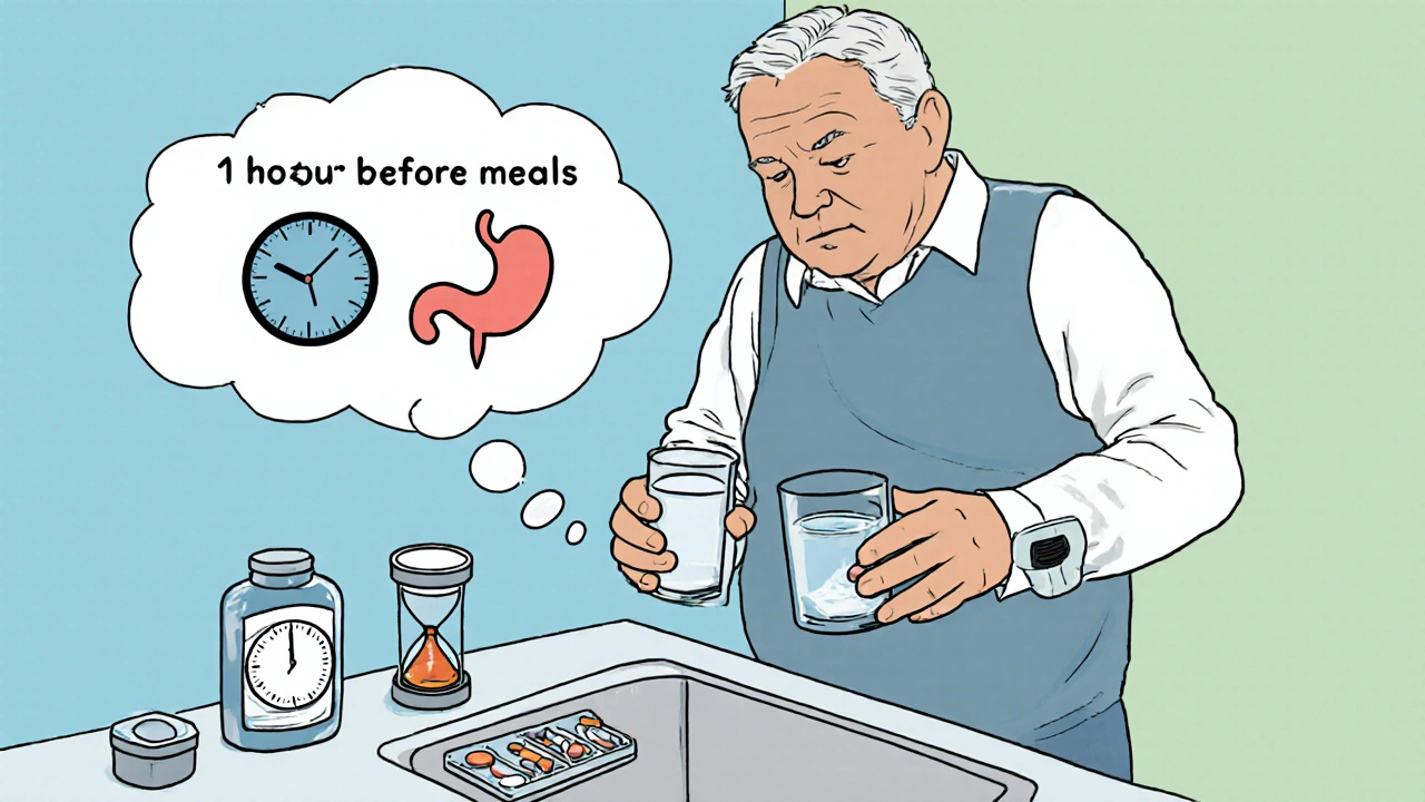 Patient taking sucralfate with water, separating it from iron supplements.