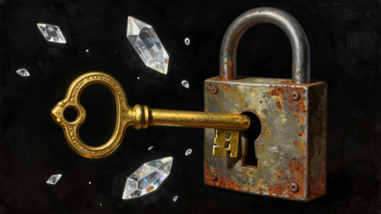 A conceptual image of a golden key failing to open a rusted lock.